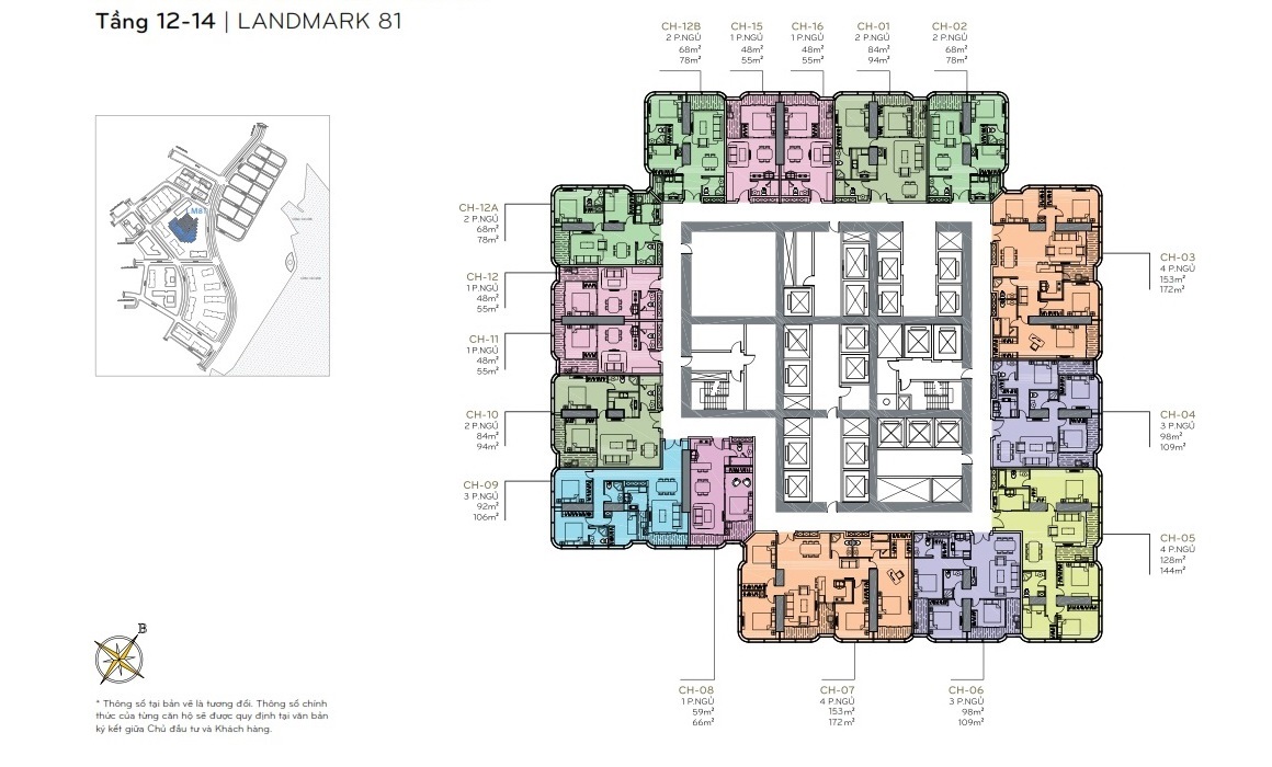 Layout Mặt Bằng Landmark 81 Vinhomes Central Park Tầng 12-14