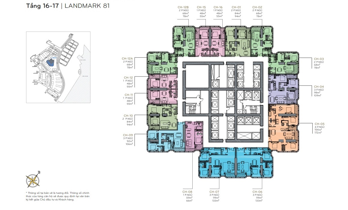 Layout Mặt Bằng Tầng 16-17 Landmark 81