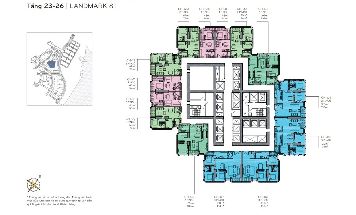 Layout Mặt Bằng Tầng 23-26 Landmark 81
