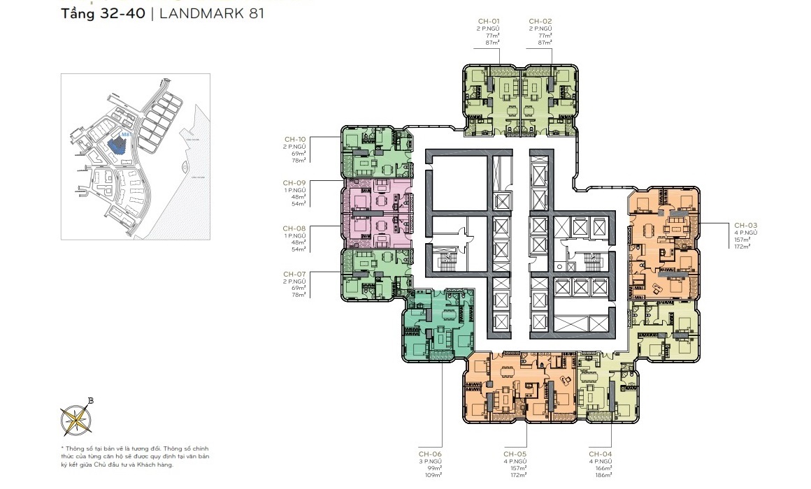 Layout Mặt Bằng Tầng 32-40 Landmark 81