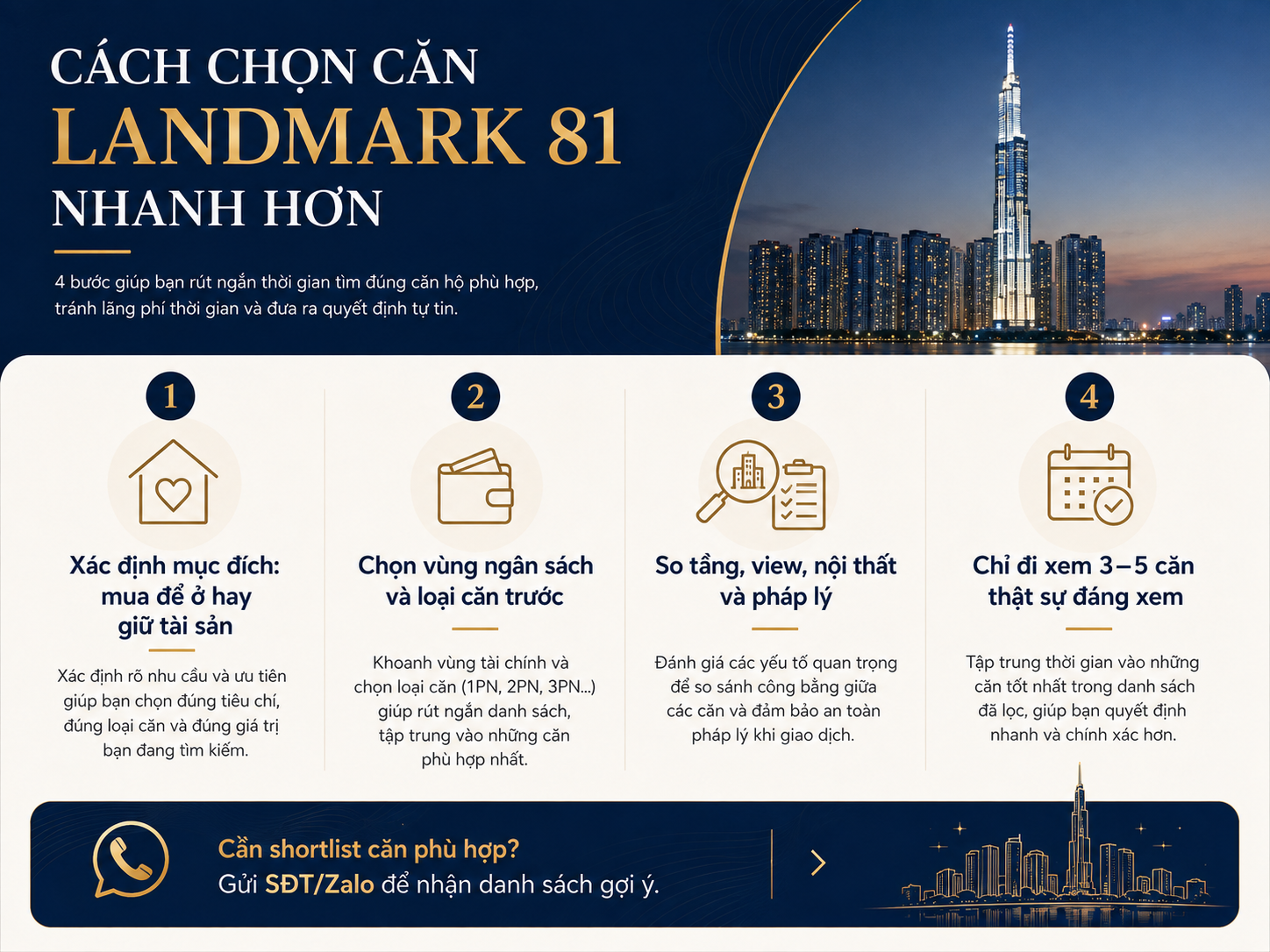 Infographic 4 bước chọn căn Landmark 81 nhanh hơn