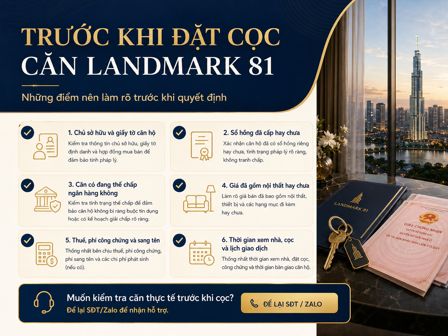 Checklist các điểm cần làm rõ trước khi đặt cọc căn Landmark 81